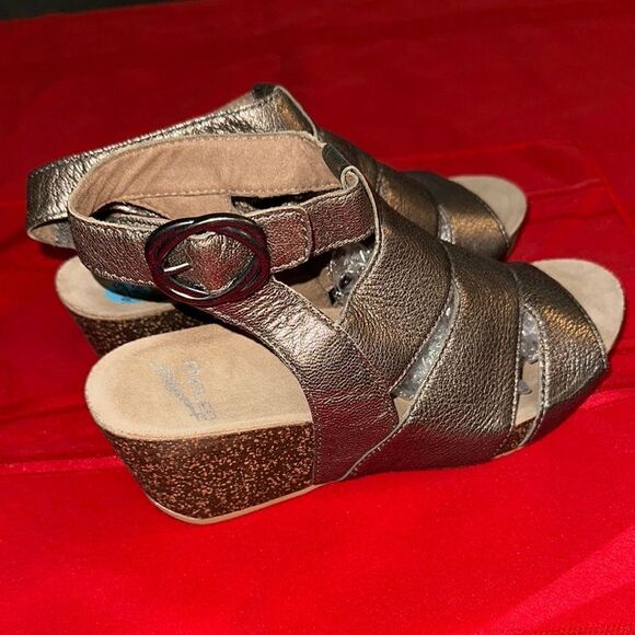 DANSKO Metallic Bronze Open-Toe Wedge Sandals Size 36 - Picture 4 of 11